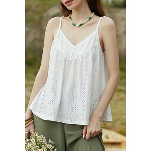 Witte jersey tanktop met V-hals en oogjes