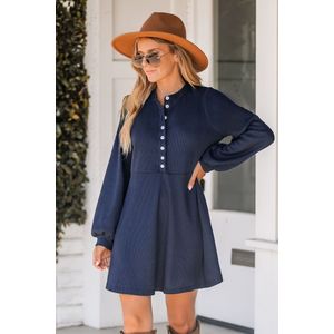 Marineblauwe mini-jurk met halve sluiting