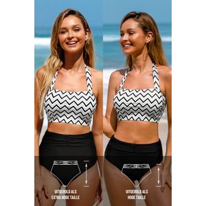 Chevron halterbandeau- en multi-way buikcontrole midkini-set