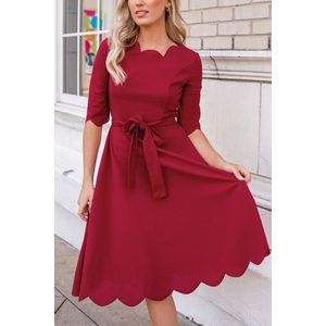 Midi-jurk met riem en halve mouwen