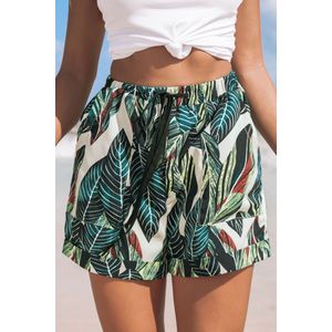 Tropische shorts met rechte pijpen en trekkoord