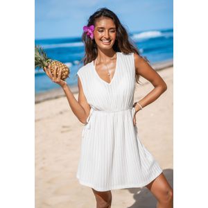 Wit-tonaal gestreepte mouwloze mini-cover-up