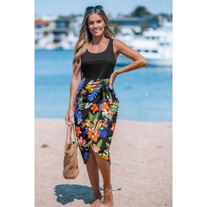 Zwarte tank tropische wikkelrok midi-jurk