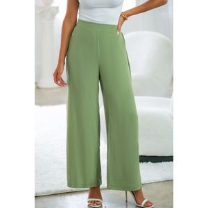 Geweven groene broek met wijde pijpen