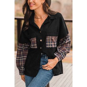 Colorblock geruite shacket met knoopsluiting aan de voorkant