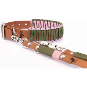 Elbhunde Biothane Paracord Halsband Tulip XS Schwarz Inkl. Premium Leine XS Cognac Oliv Rosa Handarbeit  verstellbar  für alle Hunde  für Welpen