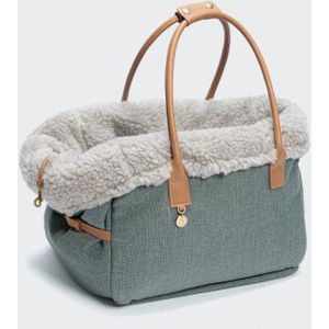 Cloud7 Hundetasche Como Petrol Grey L L Grau Cognac Beige Welpentasche  Reisetasche  Hundebett für unterwegs  Minileine für Sicherheit  bis 10 kg