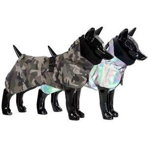 PAIKKA Recovery Regenmantel Camo - reflektierend 20 Camouflage Gemustert Oliv Hundemantel reflektierend  mit Reißverschluss für das Hundegeschirr  f