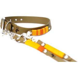 Elbhunde Biothane Halsband Premium in Wunschfarbe L Chrom (silber) Inkl. Leine L Blau Bordeaux Cognac Dunkelblau Dunkelbraun Flieder Gelb Goldgelb Gra