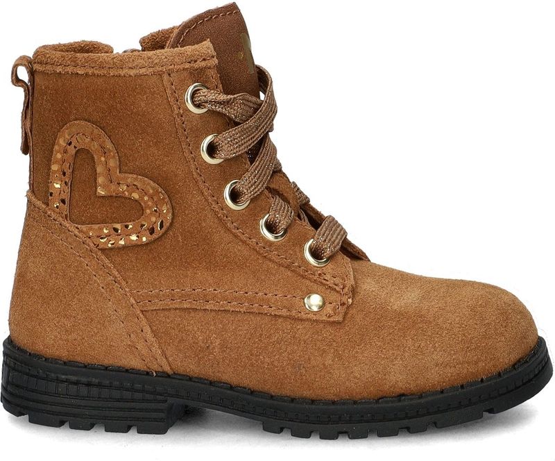 Nelson - Meisjes Veterboot - Suède - Zwart - Leer Voetbed