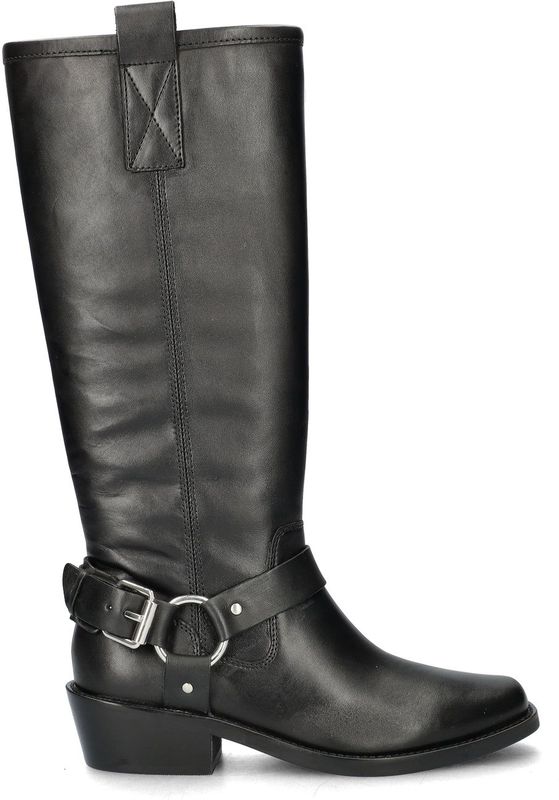 PS Poelman - Sidonia - Bikerboots - Zwart - Gladleer - Zilverkleurige Gespen