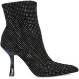 La Strada - Enkellaarsjes - Zwart - Gebreide Stof - Strass Steentjes