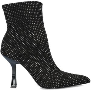 La Strada - Enkellaarsjes - Zwart - Gebreide Stof - Strass Steentjes