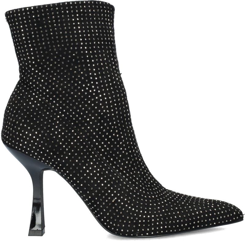 La Strada - Enkellaarsjes - Zwart - Gebreide Stof - Strass Steentjes