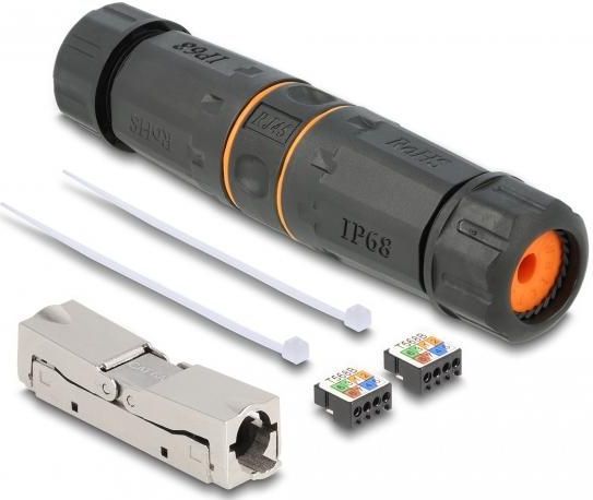 Delock - Kabelconnector LSA naar LSA - Zwart - Cat.6A - IP68 Waterdicht