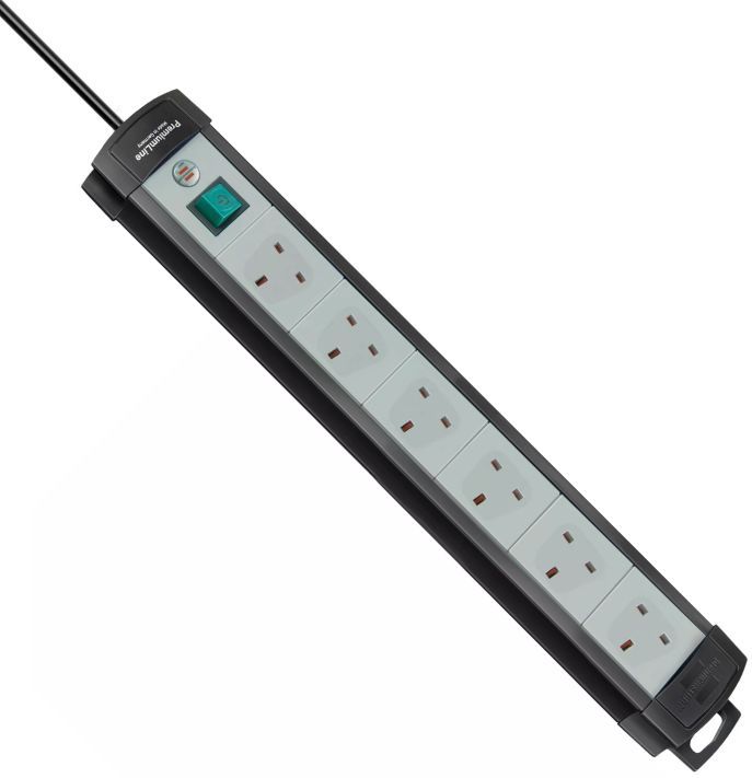 Premium-Line - Verlengsnoer - Zwart/Lichtgrijs - 6-voudig - 3m