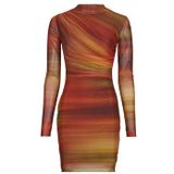 Desigual - Jurk - Oranje - Gestreept - Lange Mouwen - Ronde Hals