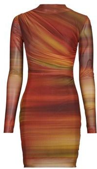 Desigual - Jurk - Oranje - Gestreept - Lange Mouwen - Ronde Hals