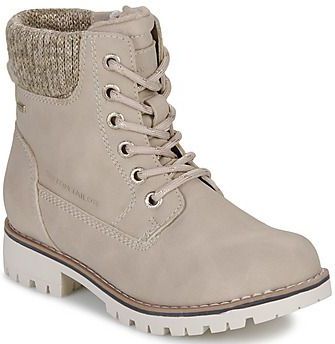 Blokhak - Veterschoenen - Crème - Textiel