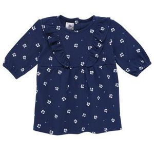 PETIT BATEAU - Jurk - Navy/Wit - Katoen - Bloemenprint - Lange Mouw