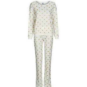 PETIT BATEAU - Pyjama - Beige - Katoen - Lange Mouwen - Hartmotief
