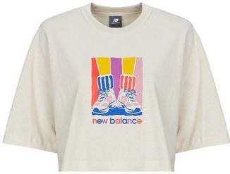 New Balance - Shirt - Crème - Blauw - Geel - Orchidee - Korte Pasvorm - Halve Mouw