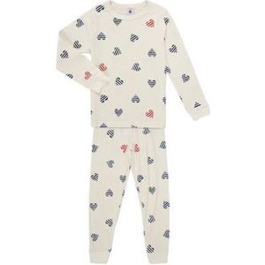PETIT BATEAU - Katoenen Pyjama - Wit - Lange Mouwen - Hartjesprint