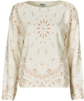 ONLY - Bedrukte Trui - Wit/Oranje - Acryl