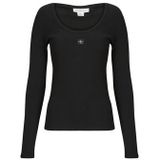 Calvin Klein - LS WOVEN LABEL 2X2 RIB SCOOP NEC - Shirt - Zwart - Lange Mouwen