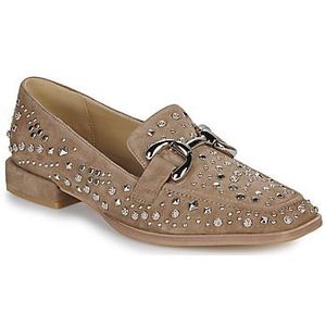 Alma en penavoor vrouwen. I240305 Bruine leren loafers met strass-steentjes (36), Leer, Plat, Geen, Casual