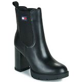 Tommy Jeans - EN0EN02831 - Leren Enkellaarsjes - Zwart - 5 tot 8 cm Hakhoogte