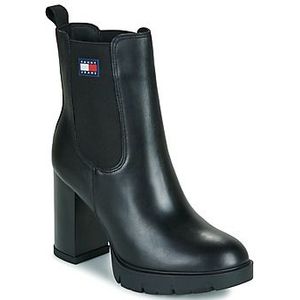 Tommy Jeans - EN0EN02831 - Leren Enkellaarsjes - Zwart - 5 tot 8 cm Hakhoogte