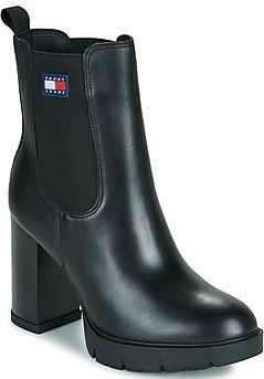 Tommy Jeans - EN0EN02831 - Leren Enkellaarsjes - Zwart - 5 tot 8 cm Hakhoogte