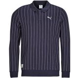 PUMA - Sweater met Hemdskraag - Blauw - Katoen - Gestreept Motief