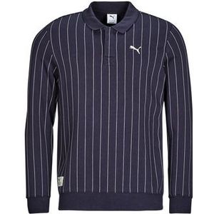 PUMA - Sweater met Hemdskraag - Blauw - Katoen - Gestreept Motief
