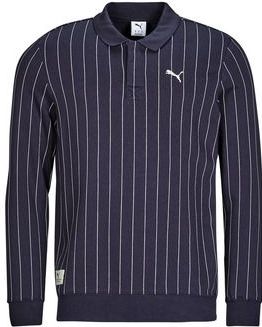 PUMA - Sweater met Hemdskraag - Blauw - Katoen - Gestreept Motief