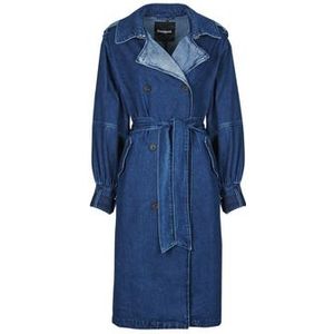 Denim Trenchcoat - Lange Trenchcoat - Effen Kleur - Regular Pasvorm