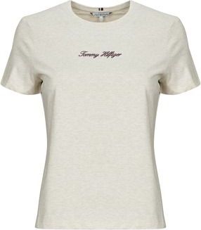 Tommy Hilfiger - CLASSIC SCRIPT REG SS TEE - T-shirt - Heather Oatmilk - Korte Mouwen