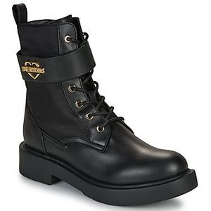 Love Moschino - Veterlaarsjes - Zwart - Leer - Blokhak