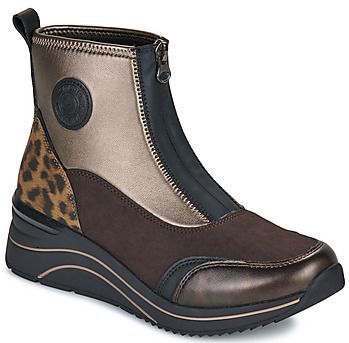 Remonte - Sneakers - Zwart/goudkleur - Sleehak - Ritssluiting - Enkelhoog