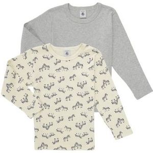 PETIT BATEAU - Set van 3 T-shirts - Katoen - Blauw en Grijs