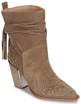 Alma EN Pena - Enkellaarsjes - Beige - Met Hak - Strass-details en Franjes