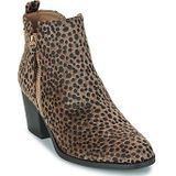 Xti - 14464801-CAMEL - Enkellaarsjes - Bruin - Dierenprint - Hak 3 tot 5 cm - Ritssluiting