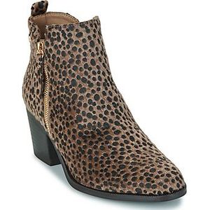 Xti - 14464801-CAMEL - Enkellaarsjes - Bruin - Dierenprint - Hak 3 tot 5 cm - Ritssluiting