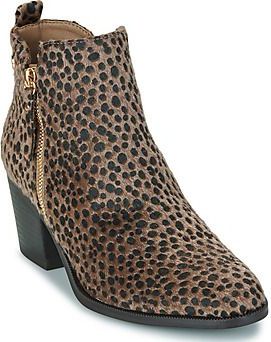 Xti - 14464801-CAMEL - Enkellaarsjes - Bruin - Dierenprint - Hak 3 tot 5 cm - Ritssluiting