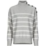 IKKS - Trui - Gestreept Grijs Wit - Wol - Opstaande Kraag