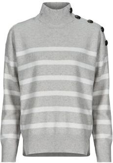 IKKS - Trui - Gestreept Grijs Wit - Wol - Opstaande Kraag