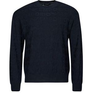Emporio Armani - Logo Jacquard Crewneck Jumper - Blauw - Wol - Heren