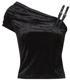 Versace Jeans Couture - Overhemden - Zwart - Velvet Off-Shoulder Top