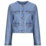 IKKS - Denim Jas - Blauw - Katoen - Ronde Kraag - Lange Mouwen